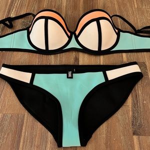 Triangl Swimwear Bikini Colorblock Neoprene Swimsuit Triangle Bra Cup Top
